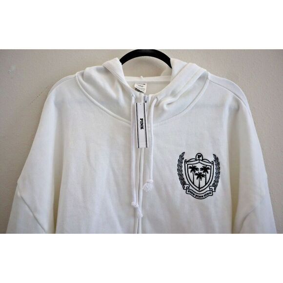 Pink x Victoria's Secret Women's Sz XL White Ivy Fleece Campus Full Zip Hoodie - Picture 3 of 8